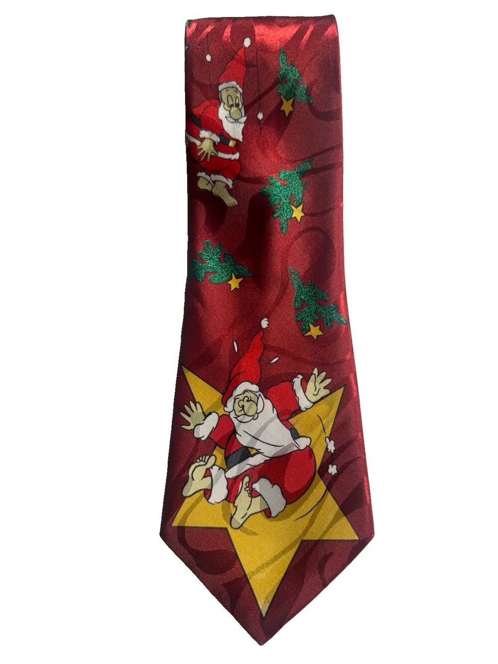 Vintage Golden Crown Santa Claus Christmas Necktie Red Handmade Novelty Tie